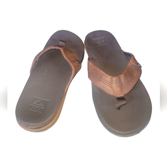 Reef Men's Brown Leather Cushion Lux Thong Flip Flops US 8 EU 40 - Picture 8 of 10